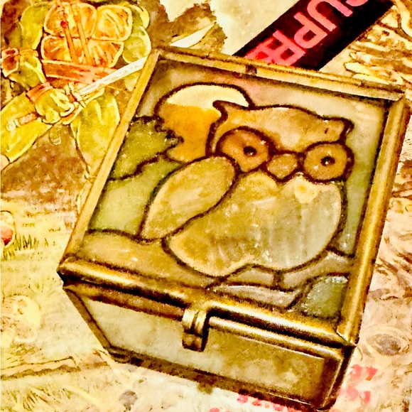 Vintage Stained Glass Brass frame Napoleon Box - Picture 1 of 2